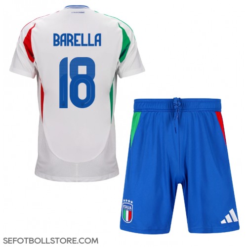 Italien Nicolo Barella #18 Replika babykläder Bortaställ Barn EM 2024 Kortärmad (+ korta byxor)